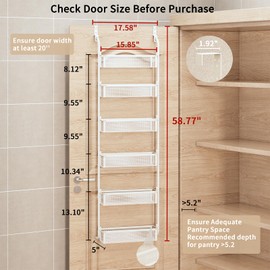 Fovkdcvw Over the Door Pantry Organizer, 6-Tier Pantry Door Organization and Storage, Over the Door Spice Rack, Home & Kitchen Storage Shelves for Cabinet, White