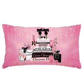 Pink Throw Pillow Covers 12x20 Inch Fashion Floral Perfume Decorative Pillow Cases for Women Girls Couch Bed Bedroom Decor Square Throw Pillow Cover