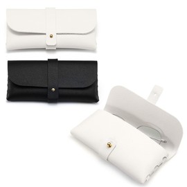 GGUFAY Pack of 2 Soft Glasses Case, Sunglasses Case, with Buttons, Classic Protective Case, Sunglasses Storage Bag, Portable Glasses Bag, for Men and Women (Black + White)