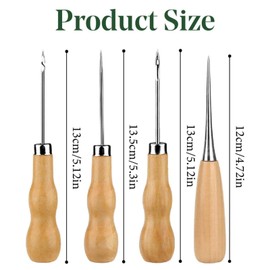 4 Pieces Wooden Handle Awl, Gourd Shape Awl, Tailors Awl, Wood Handle Scratch Awl, Sewing Awl, Punch Leather DIY Hand Sewing Tool, for Cutting Sewing Craft,Awl Tool