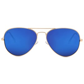 Pro Acme Classic Polarized Pilot Sunglasses for Men and Women UV400 Protection (Gold Frame | Blue Mirrored Lens)