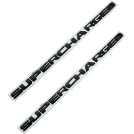 Emblemwarehouse Black Supercharged Letters Emblem Badge Sticker Nameplate -2Pc