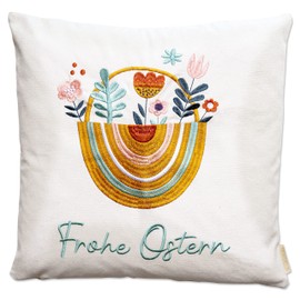 Papierdrachen Cushion Cover for Easter Decoration in Boho Style – with the Saying "Frohe Ostern" – in Size 40 x 40 cm – Seasonal Living Room Decoration Set 01