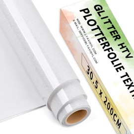 Lya Vinyl Glitter Plotter Film Textile, 30.5 cm x 200 cm, White Flex Film Plotter Textile for Cricut, Silhouette Cameo, Transfer Film for Iron-On DIY Fabrics and Shirt Plotter Accessories