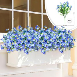 ICX 10pc Artificial Pansy Flowers for Outdoors,Silk Fake Flowers UV Resistant, Spring Flowers Artificial for Decoration,Outdoor Fake Plants for Door Porch Patio Planter Yard (Blue