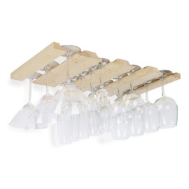 Rustic State Vigo Under Cabinet 11 Inch Wooden Hanging Wine Glass Holder by ArtifactDesign Adjustable 4-Sectional Stemware Storage Rack Natural