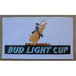 Unbranded LARGE BUD LIGHT CUP-BULL RIDER- CLOTH PATCH IRON-ON BACK 5 7/8 X 3.5"