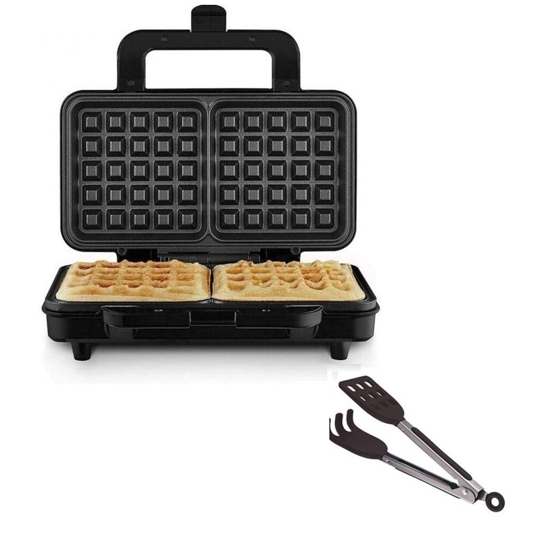 Mini Easy-Grip Waffle Tongs Holder, Non-Slip Handle,Black