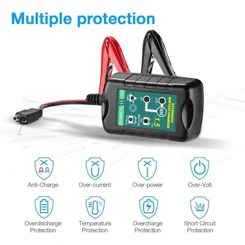 6V / 12V Battery Charger and Maintainer, 1500mA 12 Volt