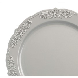 " OCCASIONS " 120 Plates Pack, Vintage Style, Disposable Wedding Party Plastic Plates (7.5'' Appetizer/Dessert Plate, Portofino Warm Gray)
