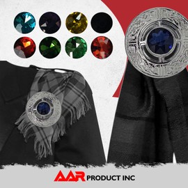 Men's Celtic Kilt Brooch Scottish Fly Plaid Pin Stones Chrome Plated Jewelry 3" Diameter