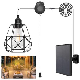 xingruyu Solar Chandelier Pendant Lights Indoor Outdoor Shed Light with Pull Cord for Gazebo, Yard, Patio, Balcony, Barn, Garage