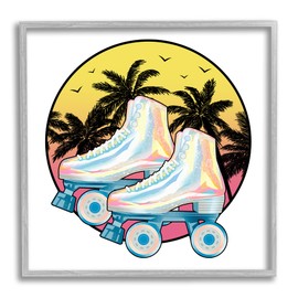 Stupell Industries Retro Tropical Summer Sky Vintage Roller Skating Derby, Designed by Ziwei Li Gray Framed Wall Art, 17 x 17, Blue