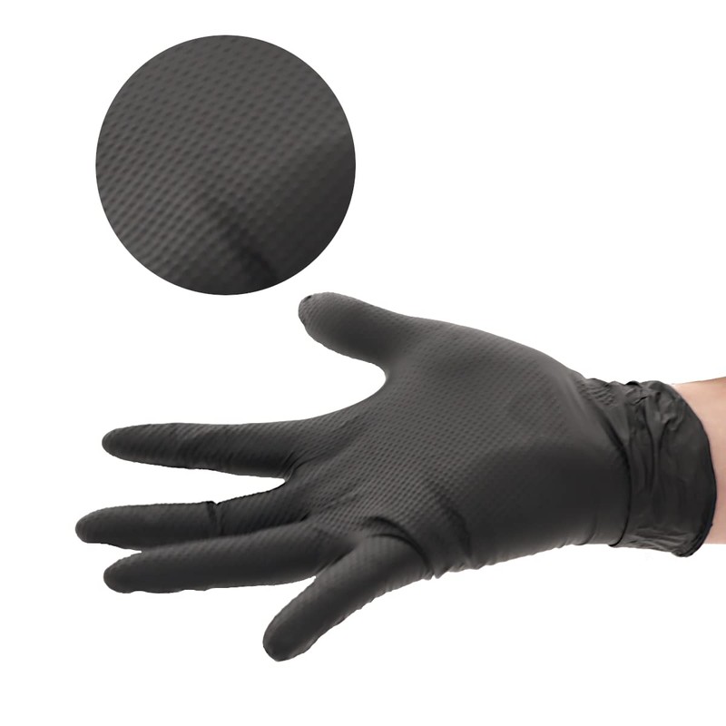 R&C Components Ltd Black Nitrile Gloves Heavy Duty Grip Textured