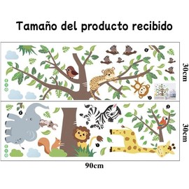 Calcomanías de Pared Infantiles, Animales de Jungla Vinilos Decorativos, Adhesivos Pared Infantiles, para Habitación de Bebés, Decoración de Cumpleaños (Jirafa/Elefante/León)