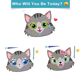 Dvobez 8 Sheets Holographic Make a Face Stickers for Kids, Make Your Own Stickers for Kids Crafts Party Favors Goodie Bags Stuffers Birthday Supplies - Cats