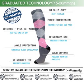 Calcetines de compresión de cobre para mujeres y hombres, 6 pares de 15 – 20 mmHg son los mejores para atletismo graduado, correr, viajar, volar, enfermeras