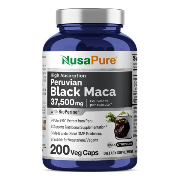 Suplemento de raíz de maca negra Nusapure 37.500 mg 200