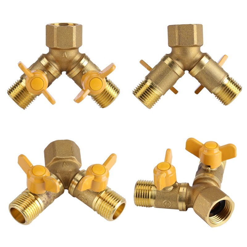 Brass Dual Tap Hose Adapter 2 Way Splitter Valve for