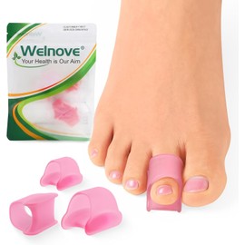 Welnove Hammertoe Corrector - 6 Pack Toe Splints - Soft Gel Toe Straighteners - Realign Bent, Curled, Crooked, Claw, Hammer Toes - Toe Corrector for Men and Women, 3 Different Sizes (Pink)