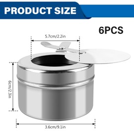 Pack of 6 Fuel Paste Containers with Bayonet Closure, Portable Fondue Burner, Stainless Steel Paste Burner, Mini Alcohol Cooker, Stainless Steel Burner Holder, Container for Fondue Food Warmer or