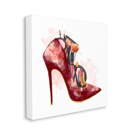 Stupell Industries Red Fashion Heels with Cosmetic Accessories, Design by Ziwei Li Canvas Wall Art, 36 x 36
