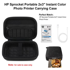 Elonbo Carrying Case for HP Sprocket Portable 2x3 Instant Color Photo Printer, Instant Photo Printer Travel Protective Organizer Holder, Extra Mesh Pocket Fits Photo Paper Cable, Black+Inside Black