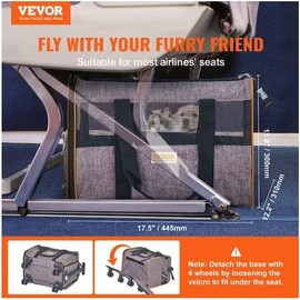 Vevor Cat Dog Carrier with Wheels Airline Approved, 22 Lbs