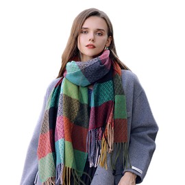 Zion Praiser Women's Winter Scarf Unisex Fashion Pashmina Shawls and Wraps Soft Warm Long Green Scarf Plaid Large Scarf