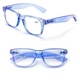 V.W.E. Transparent Neon Color Deluxe Reading Glasses - Comfortable Stylish Simple Readers Magnification (Blue, 1.75)