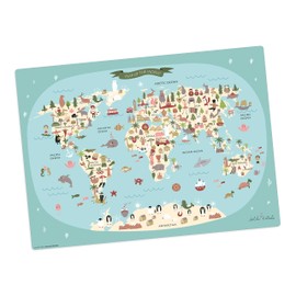 Tischset I Platzset abwaschbar - Für Kinder - Weltkarte - aus erstklassigem Vinyl (Kunststoff -BPA frei) - 1 Stück - 44 x 32 cm - rutschfeste Tischmatte – Made in Germany