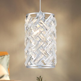 MERINEA Modern Chrome Crystal Pendant Light Fixture – Adjustable Mini Chandelier Hanging Light for Kitchen Island, Dining Room, Bedroom, Hallway, or Foyer
