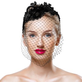 Giantree Black Veils for Women, Black Veil Mesh Veil Headband, Wedding Veil 1920s Accessories for Women, Fascinators Hats for Women Birdcage Veil Bridal Wedding Tea Party Accessories Lace Veil