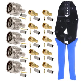 通用 SMA N Coaxial Cable Crimping Kit, 16 Pieces SMA RP-SMA Plug, N Plug and Crimping Tool for RG58 Coaxial Cable Connects Antennas to Radios, Routers and WLAN Cards