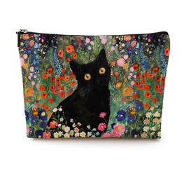 Floral Garden Cat Makeup Bag Cat Lover Gifts Cosmetic Bag Cat Gifts Cat Themed Gifts for Women Girls Daughter Friends Girlfriend Travel Toiletry Bag Cat Mom Gifts Christmas Birthday Gifts