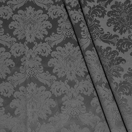 Stoffkontor Decorative Fabric Jacquard Damask Fabric Floral Baroque – Sold by the Metre, Colour Dark Grey – for Sewing Cushion Covers, Tablecloths, Decoration, Curtains, Clothing etc.