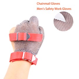RETON-PPE 3-Finger Chainmail Protective Glove, Stainless Steel Metal Cut Resistant Gloves with Textile Strap, Kitchen Safety Work Glove (XL)