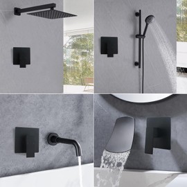 BANGPU Shower Mixer Valve Handle Wall Mount Shower Mixing Valve Bathroom Shower Valves Trim Kit with 5.3 Inch Cover Pated, Matte Black