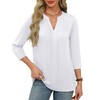 3/4 Length Sleeve Womens Tops V Neck White Blouse for
