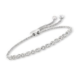 Ross-Simons 0.25 ct. t.w. Diamond Square and Marquise-Shaped Bolo Bracelet in Sterling Silver