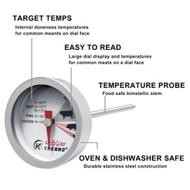 Termómetro de carne, termómetro de carne de aves de corral, termómetros de esfera de acero inoxidable de lectura instantánea para alimentos, herramientas de barbacoa para parrilla, termómetros de carne para asar y hornear, (2 unidades clásicas)