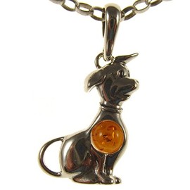 Baltic amber and sterling silver 925 cognac dog pendant jewellery jewelry (no chain)