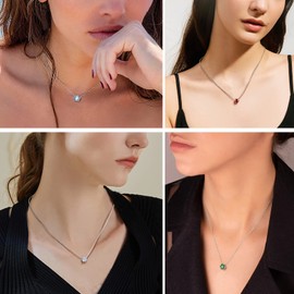 PROSILVER May Emerald Necklace Birthstone Jewelry 925 Sterling Silver Green Necklaces for Women Trendy