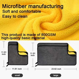 REDSSEN Microfibre Car Wash Towels, 30x30cm Cleaning Cloths, Drying Super Absorbent Thick Lint Free Soft Auto Detailing Washing Towels Grey for Interior Exterior