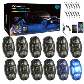 Winunite 12 Pods RGB Rock Lights 12V with Wires,Full Angle Waterproof Music Mode APP/Remote Control Multicolor Underglow Light Kit Wheel Lights for Off Road Trucks SUV ATV UTV Trailer Boats