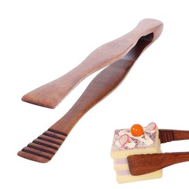 Bread Tongs, Wood Food Tongs, Bamboo Tea Clip, Wood Tongs, Dessert Bread Tongs, for Kitchen Camping Grill Buffet Restaurant Pastry Salad Dessert (Brown)