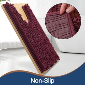 FLOLEOPA Luxury Toilet Rug, U-Shaped Shaggy Contour Mat for Bathroom, Super Absorbent Water, Non-Slip, Machine Washable, 24 X 20 Inches, Burgundy