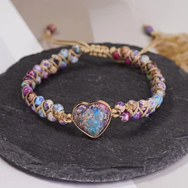 For Granddaughter - For You Are Always In Mine Beads Bracelet, Double Layer Natural Stone Beaded Wrap Infinity Heart Charm Gift Jewelry (Granddaughter purple)