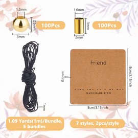 DICOSMETIC DIY Morse Code Bracelet Beads Set Including 200 Pieces 2 Styles Golden Stainless Steel Beads in Bulk Pack 5.46 Metres Waxed Cotton Cord 14 Pieces Bracelet Display Cards