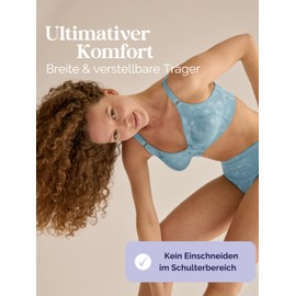 Naturana® Minimiser Bra with Floral Pattern [Cup B-D]: Minimiser Bra without Underwire, Big Cup Bra with Beautiful Embellishments, Bra Minimiser without Underwire, Turquoise